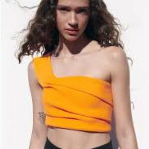 ZARA asymmetric orange crop top